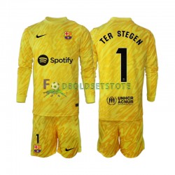 FC Barcelona Trøje Ter Stegen 1 Målmand Udebane 2024-2025 Lange ærmer ,Børn Fodboldsæt