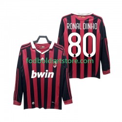 AC Milan Trøje RONALDINHO 80 2009 Retro Hjemmebane 2010 Lange ærmer ,Mænd