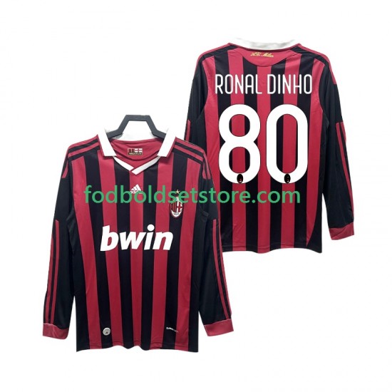 AC Milan Trøje RONALDINHO 80 2009 Retro Hjemmebane 2010 Lange ærmer ,Mænd