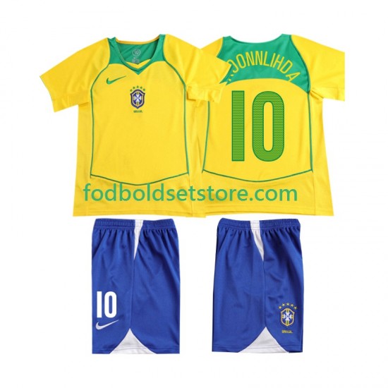 Brasilien Trøje RONALOINHO 10 Retro Hjemmebane 2004 Kort ærmer ,Børn Fodboldsæt