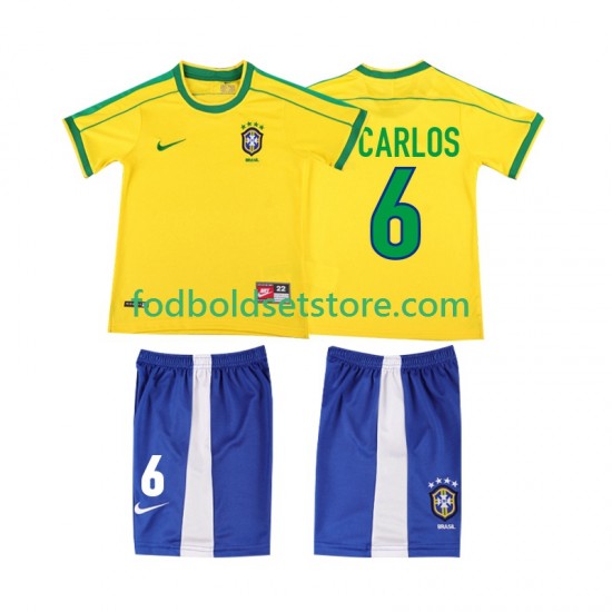 Brasilien Trøje Roberto Carlos 6 Retro Hjemmebane 1998 Kort ærmer ,Børn Fodboldsæt