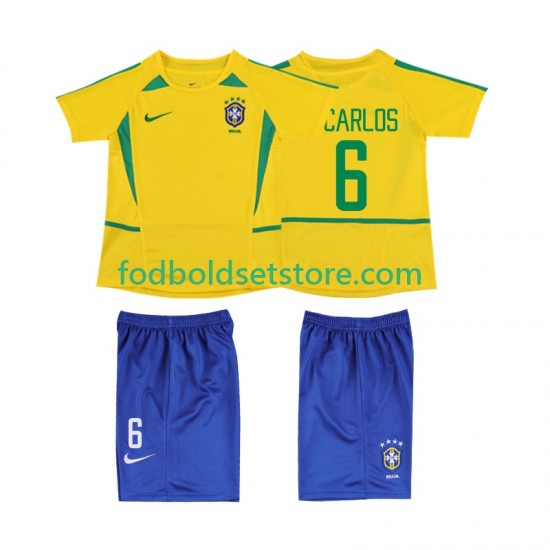 Brasilien Trøje Roberto Carlos 6 Retro Hjemmebane 2002 Kort ærmer ,Børn Fodboldsæt