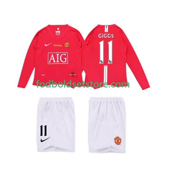 Manchester United Trøje GIGGS 11 Premier League 2009 Retro Hjemmebane 2008 Lange ærmer ,Børn Fodboldsæt