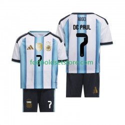 Argentina Trøje Rodrigo De Paul 7 Hjemmebane World Cup 2026 Kort ærmer ,Børn Fodboldsæt