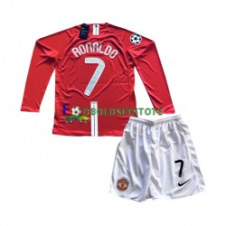 Manchester United Trøje Cristiano Ronaldo 7 Champion League 2007 Retro Hjemmebane Lange ærmer ,Børn Fodboldsæt