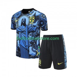 Brasilien Blå JESUS Football Shirts Hjemmebane 2024-2025 Kort ærmer ,Børn Fodboldsæt