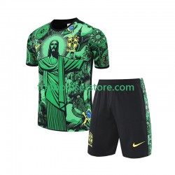 Brasilien Grøn JESUS Football Shirts Hjemmebane 2024-2025 Kort ærmer ,Børn Fodboldsæt