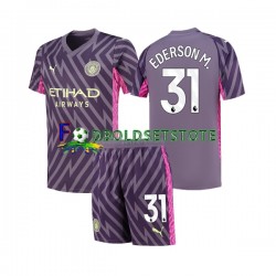 Manchester City Trøje Ederson Moraes 31 Målmand Udebane 2023-2024 Kort ærmer ,Børn Fodboldsæt