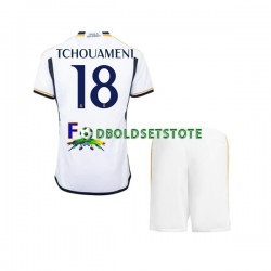 Real Madrid Trøje TCHOUAMENI 18 Hjemmebane 2023-2024 Kort ærmer ,Børn Fodboldsæt
