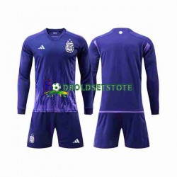 Argentina Trøje 3 Stars Udebane World Cup 2022 Lange ærmer ,Børn Fodboldsæt