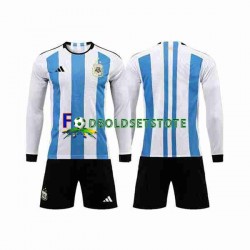 Argentina Trøje 3 Stars Hjemmebane World Cup 2022 Lange ærmer ,Børn Fodboldsæt