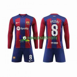 FC Barcelona Trøje Pedri 8 Hjemmebane 2023-2024 Lange ærmer ,Børn Fodboldsæt