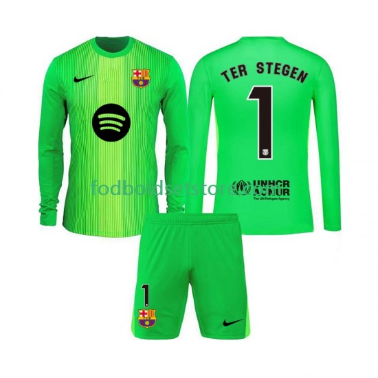 FC Barcelona Trøje Ter Stegen 1 Målmand Hjemmebane 2025-2026 Lange ærmer ,Børn Fodboldsæt