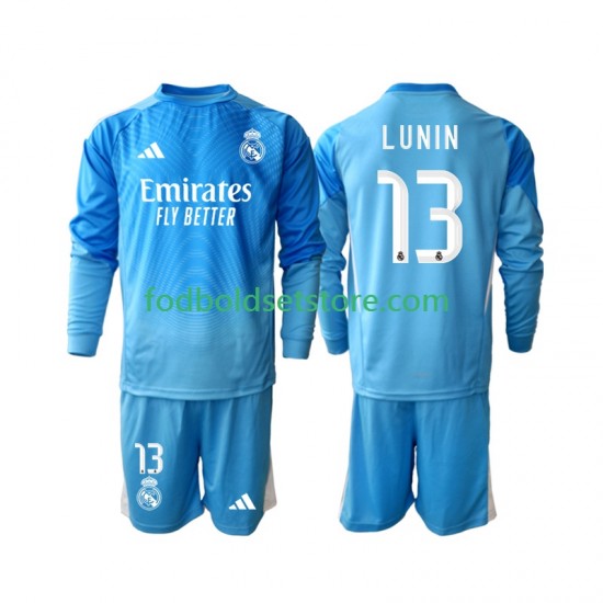 Real Madrid Trøje Andriy Lunin 13 Målmand Hjemmebane 2025-2026 Lange ærmer ,Børn Fodboldsæt