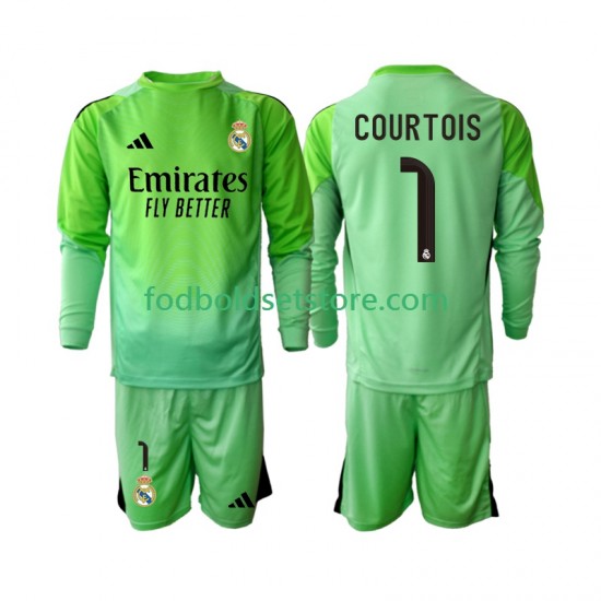 Real Madrid Trøje Thibaut Courtois 1 Udebane 2025-2026 Lange ærmer ,Børn Fodboldsæt