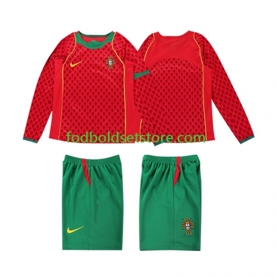 Portugal Trøje Retro Hjemmebane 2004 Lange ærmer ,Børn Fodboldsæt