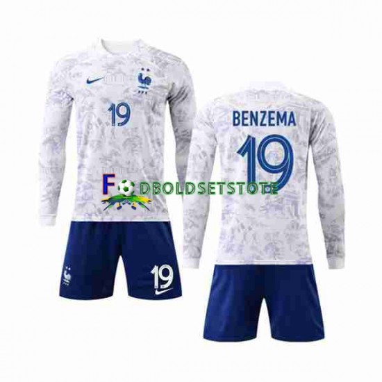 Frankrig Trøje Benzema 19 Udebane World Cup 2022 Lange ærmer ,Børn Fodboldsæt Frankrig Trøje Benzema 19 Udebane World Cup 2022 Lange ærmer ,Børn Fodboldsæt