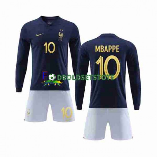 Frankrig Trøje Mbappé 10 Hjemmebane World Cup 2022 Lange ærmer ,Børn Fodboldsæt