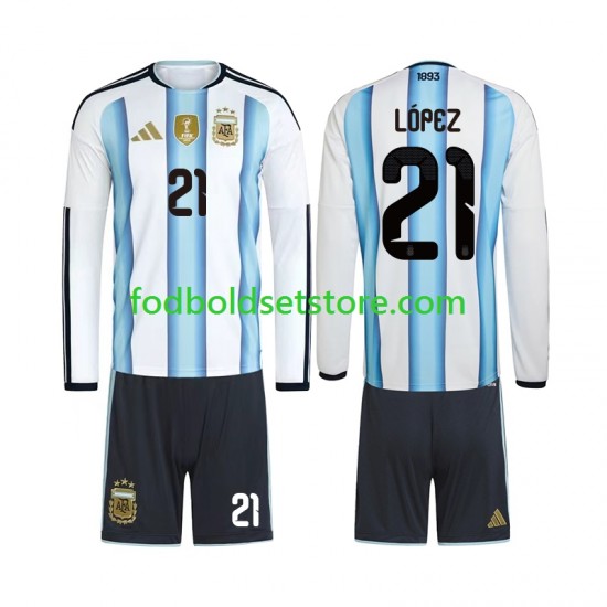 Argentina Trøje Jose Manuel Lopez 21 Hjemmebane World Cup 2026 Lange ærmer ,Børn Fodboldsæt