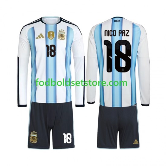 Argentina Trøje Nico Paz 18 Hjemmebane World Cup 2026 Lange ærmer ,Børn Fodboldsæt