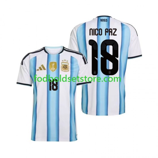 Argentina Trøje Nico Paz 18 Hjemmebane World Cup 2026 Kort ærmer ,Mænd