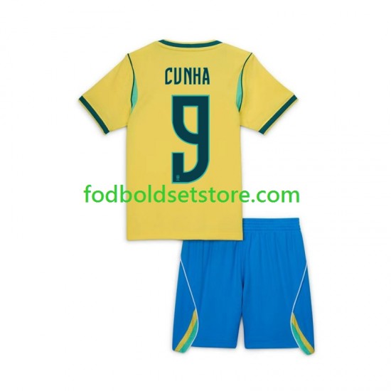 Brasilien Trøje Matheus Cunha 9 Chidlren Hjemmebane World Cup 2026 Kort ærmer