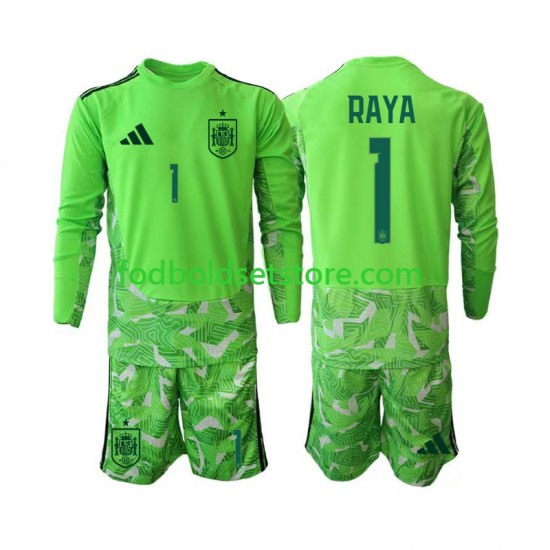 Spanien Trøje David Raya 1 6th Green color Målmand World Cup 2026 Lange ærmer ,Børn Fodboldsæt