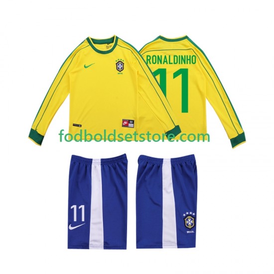 Brasilien Trøje RONALDINHO 11 Retro Hjemmebane 1998 Lange ærmer ,Børn Fodboldsæt