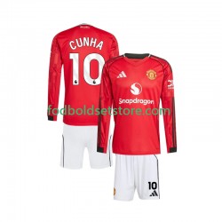 Manchester United Trøje Matheus Cunha 10 Hjemmebane 2025-2026 Lange ærmer ,Børn Fodboldsæt