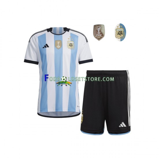 Argentina Trøje 3 Stars Hjemmebane World Cup 2022 Kort ærmer ,Børn Fodboldsæt