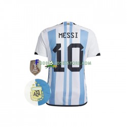 Argentina Trøje Messi 10 3 Stars Hjemmebane World Cup 2022 Kort ærmer ,Mænd