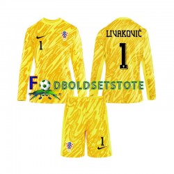 Kroatien Trøje DOMINIK LIVAKOVIC 1 Målmand Hjemmebane Euro 2024 Lange ærmer ,Børn Fodboldsæt