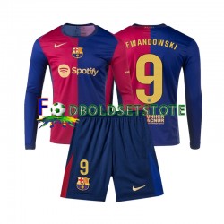 FC Barcelona Trøje Lewandowski 9 Hjemmebane 2024-2025 Lange ærmer ,Børn Fodboldsæt