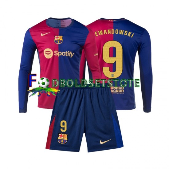 FC Barcelona Trøje Lewandowski 9 Hjemmebane 2024-2025 Lange ærmer ,Børn Fodboldsæt