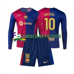 FC Barcelona Trøje Lionel Messi 10 Hjemmebane 2024-2025 Lange ærmer ,Børn Fodboldsæt