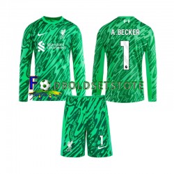 Liverpool Trøje Alisson Becker 1 Målmand Udebane 2024-2025 Lange ærmer ,Børn Fodboldsæt