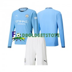 Manchester City Trøje Hjemmebane 2024-2025 Lange ærmer ,Børn Fodboldsæt