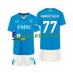 Napoli Trøje Khvicha Kvaratskhelia 77 Hjemmebane 2024-2025 Kort ærmer ,Børn Fodboldsæt