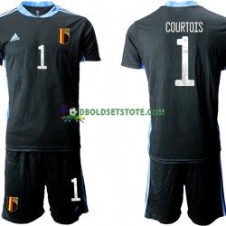 Belgien Trøje Thibaut Courtois 1 Euro 2020 Målmand Hjemmebane Kort ærmer ,Børn Fodboldsæt