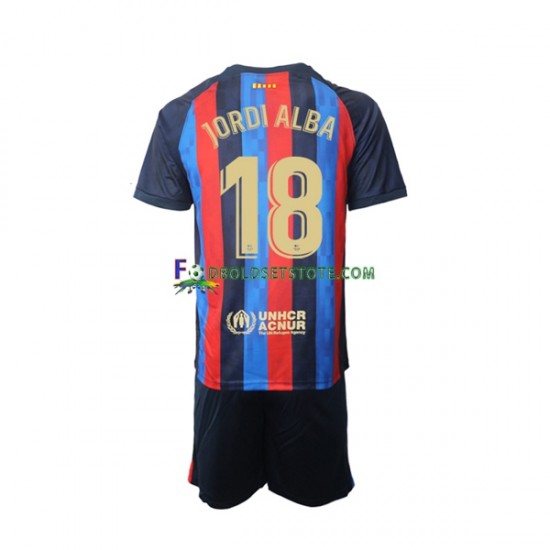 2022-2023 FC Barcelona Trøje Jordi Alba 18 Hjemmebane Kort ærmer ,Børn Fodboldsæt 2022-2023 FC Barcelona Trøje Jordi Alba 18 Hjemmebane Kort ærmer ,Børn Fodboldsæt