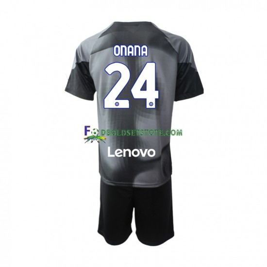 2022-2023 Inter Milan Trøje Andre Onana 24 Målmand Hjemmebane Kort ærmer ,Børn Fodboldsæt